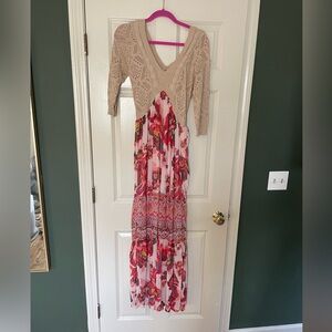 Free People maxi dress with crochet top and beautiful floral skirt